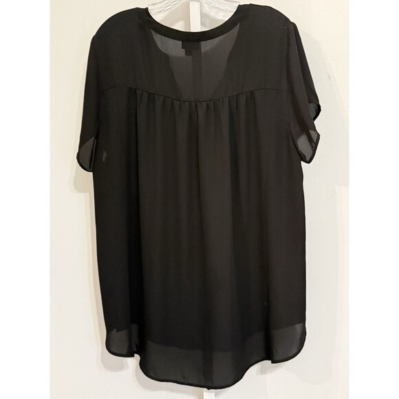 Torrid 1 Black Sheer Chiffon Georgette Blouse | Layered V-Neck Short Sleeve Top - Picture 2 of 9